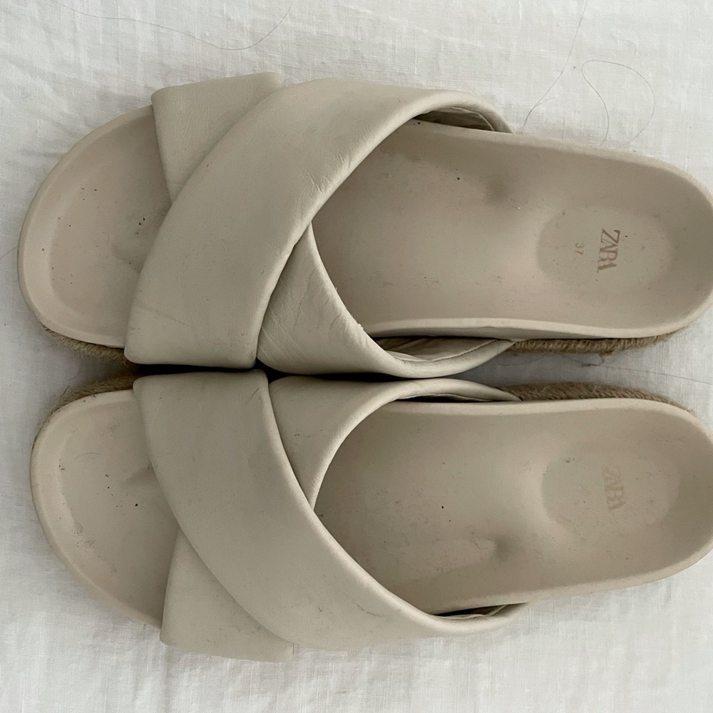 ZARA Criss Cross Slide Sandals with Jute detail - lightly worn